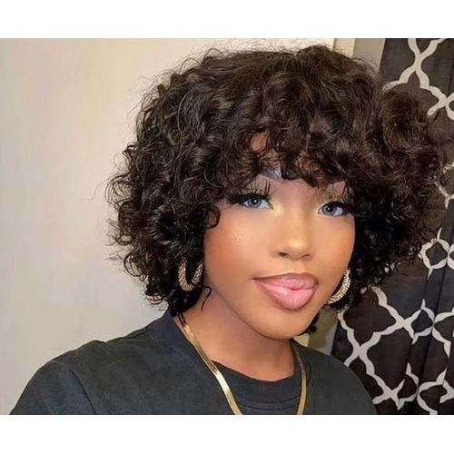 Bouncy Curly Fringe Pixie Cut Wig Short Curly Hair Wigs Women Cheap Egg Curls Bob Wig With Bangs for Black 1 Piece Item | Buy Bouncy Curly Fringe Pixie Cut Wig Short Curly Hair Wigs Women Cheap Egg Curls Bob Wig With Bangs for Black 1 Piece | SPOP Enterprise Global